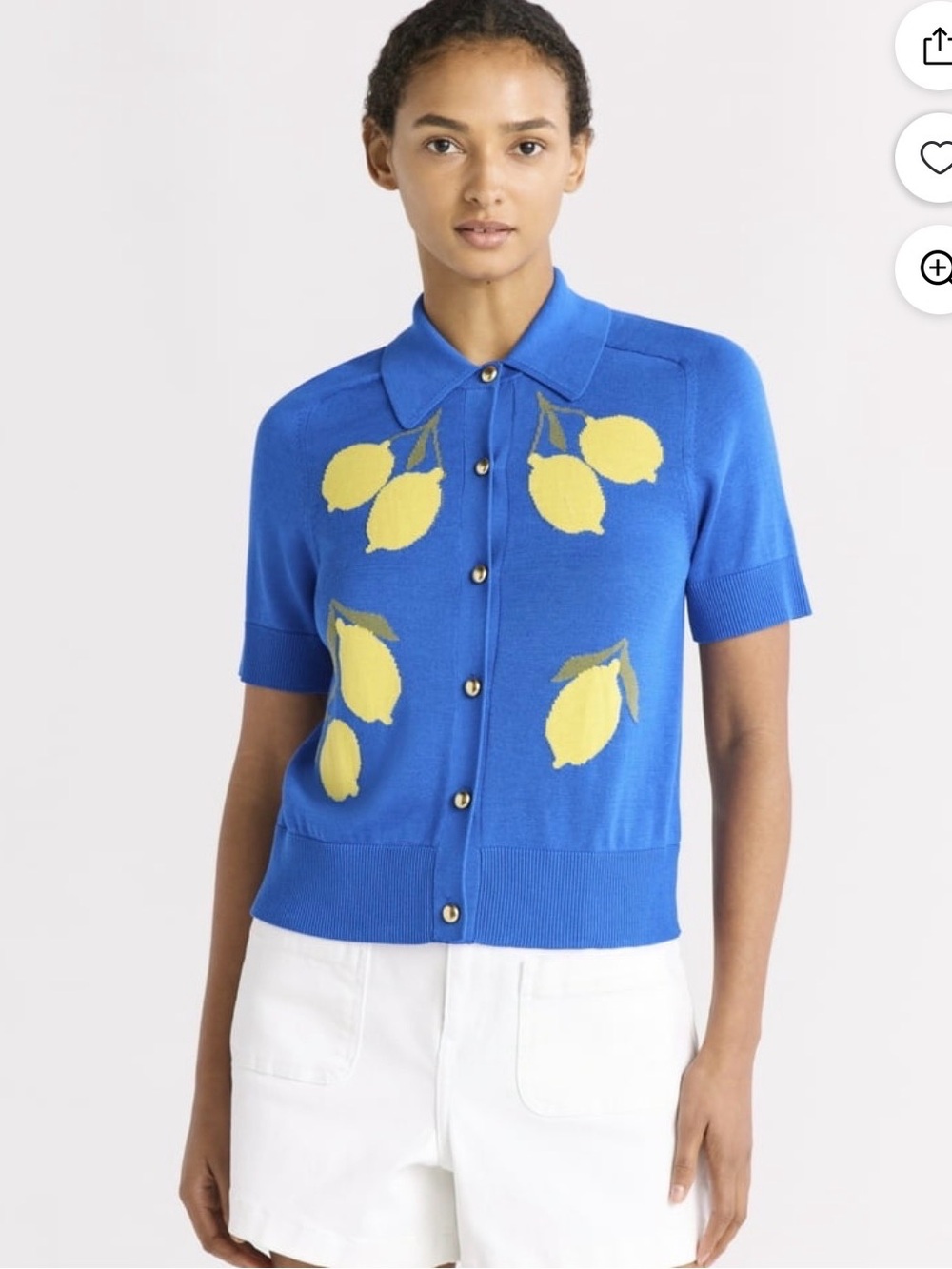 Blue Lemon-Print Short-Sleeve Cardigan